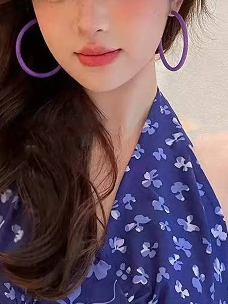 Colorful Large Earrings Pink Yellow Purple Girl