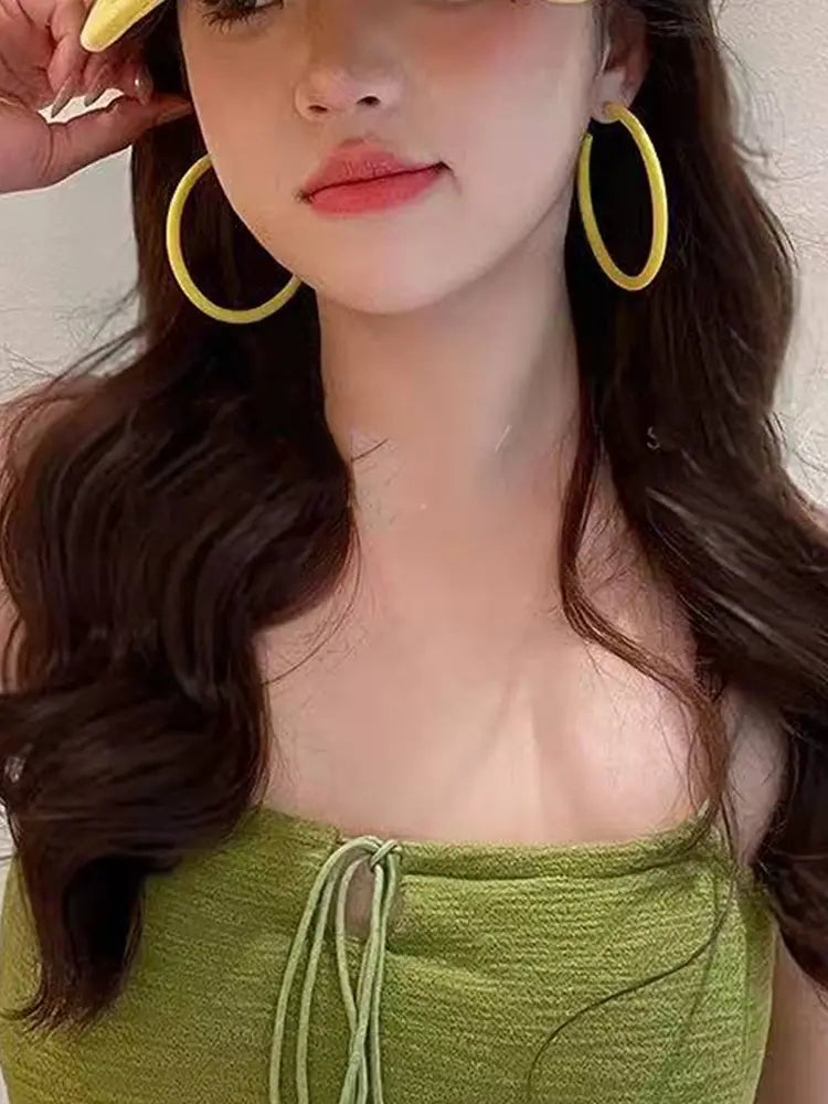 Colorful Large Earrings Pink Yellow Purple Girl