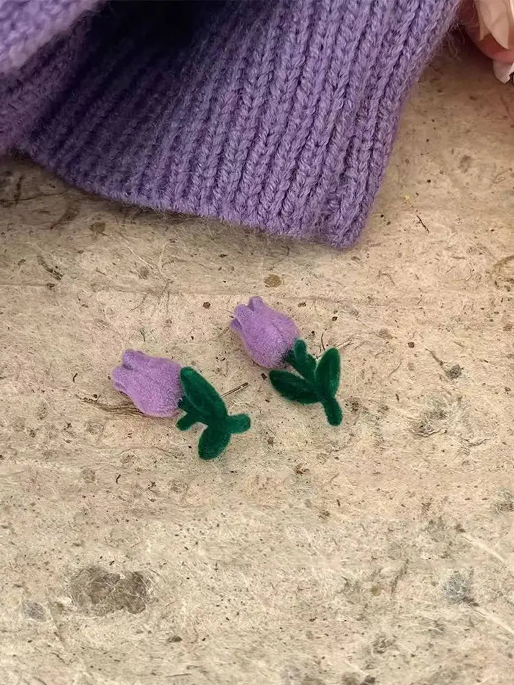 Purple flower earrings Women | 18K Gold Plated