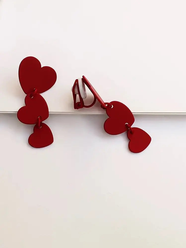 3 Heart Earrings Studs & Clip-On (No Piercing Requ | 18K ... - view 2