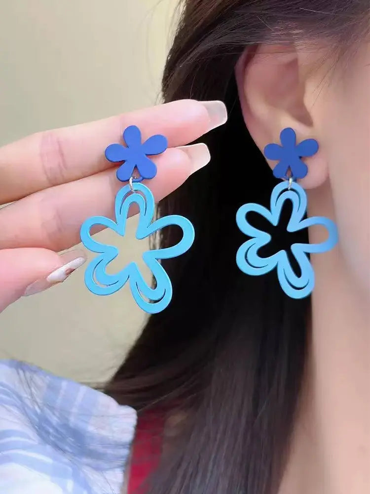 Spring Blue Flower Studs & Clip-On Earrings (No Pi - view 2