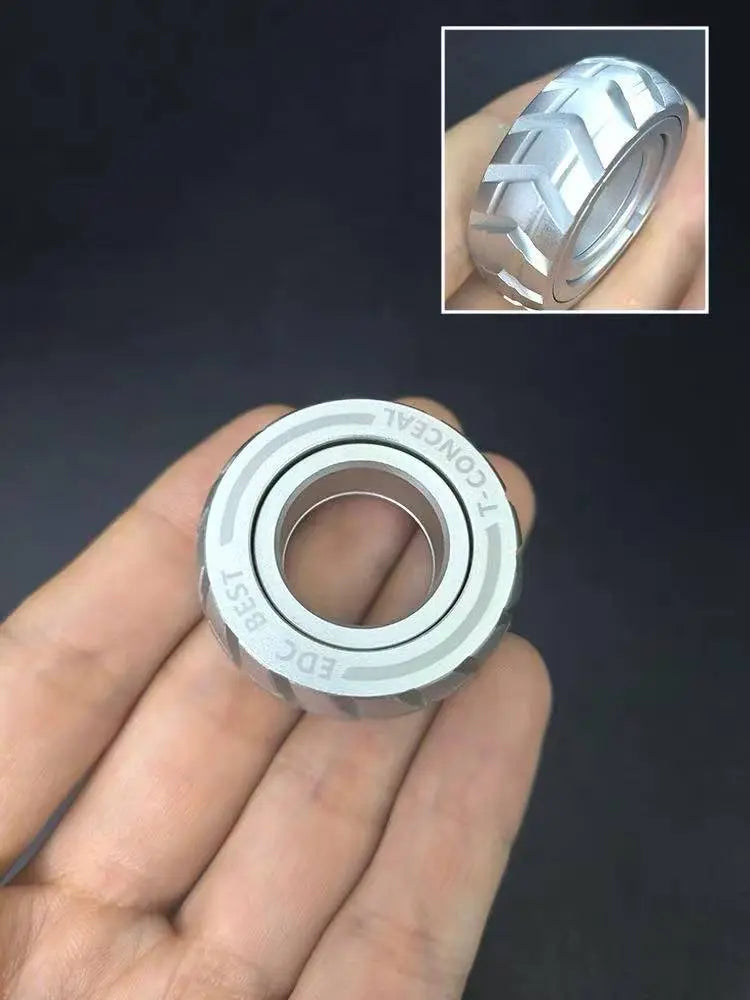 Stainless Steel Fidget Ring Wheel Pattern