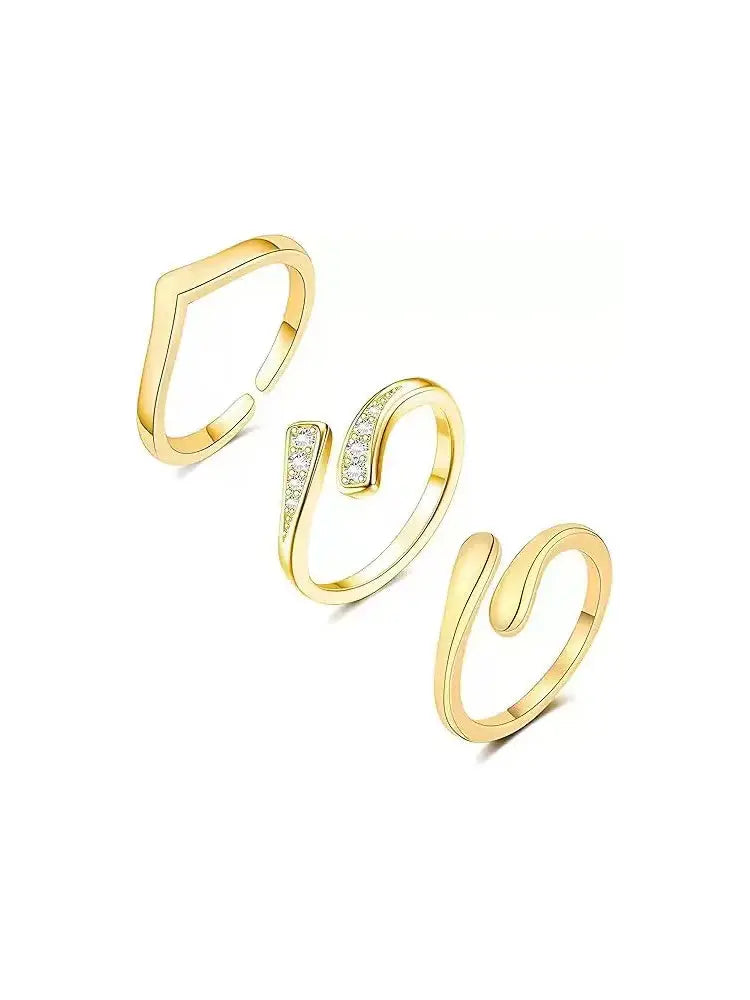 Chic Curved Toe rings 3-Piece CZ