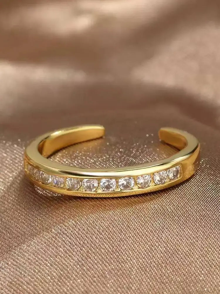 Adjustable Toe Ring for Women CZ S925 Plated Gold 18K