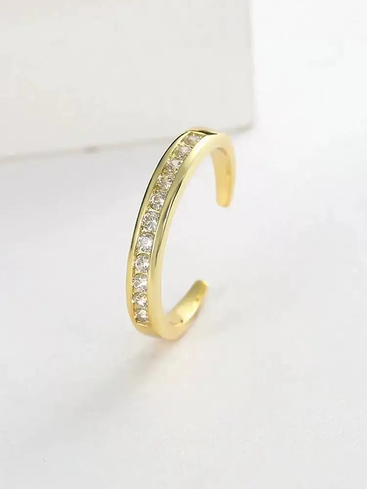 Adjustable Toe Ring for Women CZ S925 Plated Gold 18K