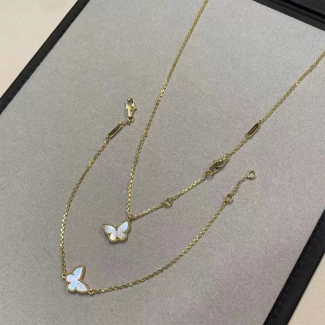 Cloud fritillary agate insect butterfly white blue red necklace | Fairies Whisper Paris Designer Jewelry - Detail View 2