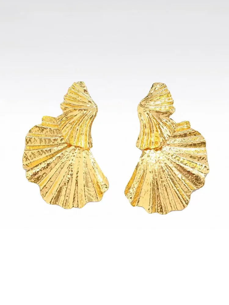 Irregular thick heavy stainless steel earrings 18k gold plated | Fairies Whisper Paris Designer Jewelry - Detail View 1