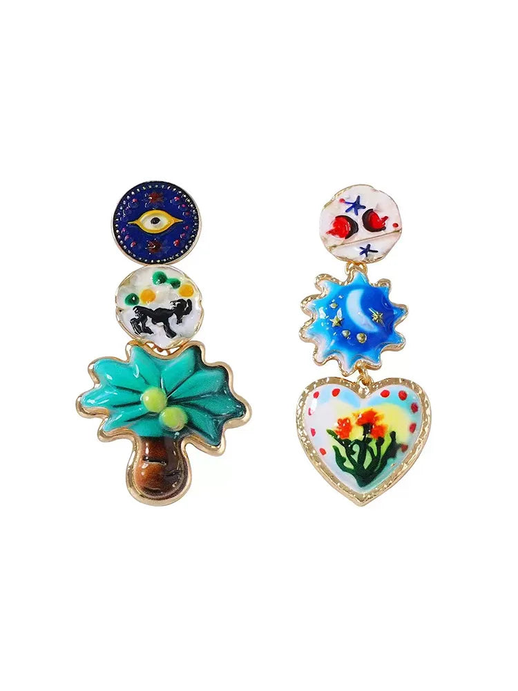 Colorful hand-painted holiday Vacation travel earrings studs | Fairies Whisper Paris Designer Jewelry - Detail View 1