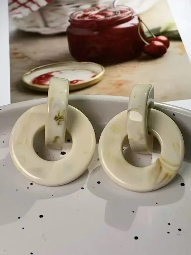 Vintage American Acrylic Earring White Marble Coff - view 2