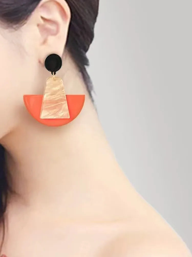 Sailboat geometric orange large earrings vintage - view 2