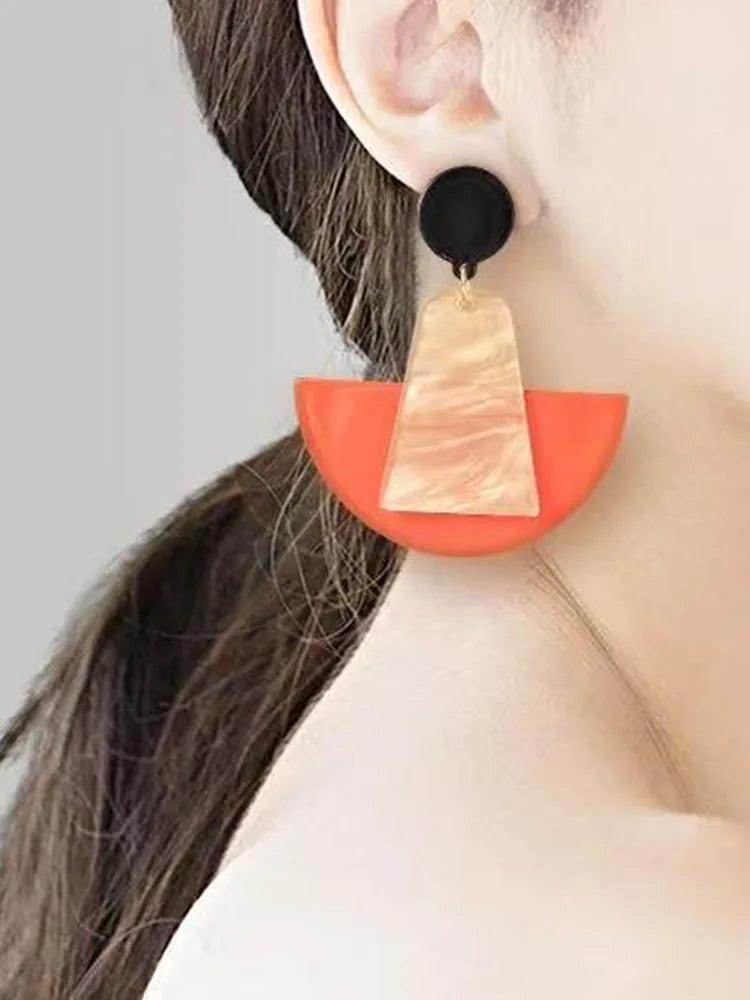 Sailboat geometric orange large earrings vintage