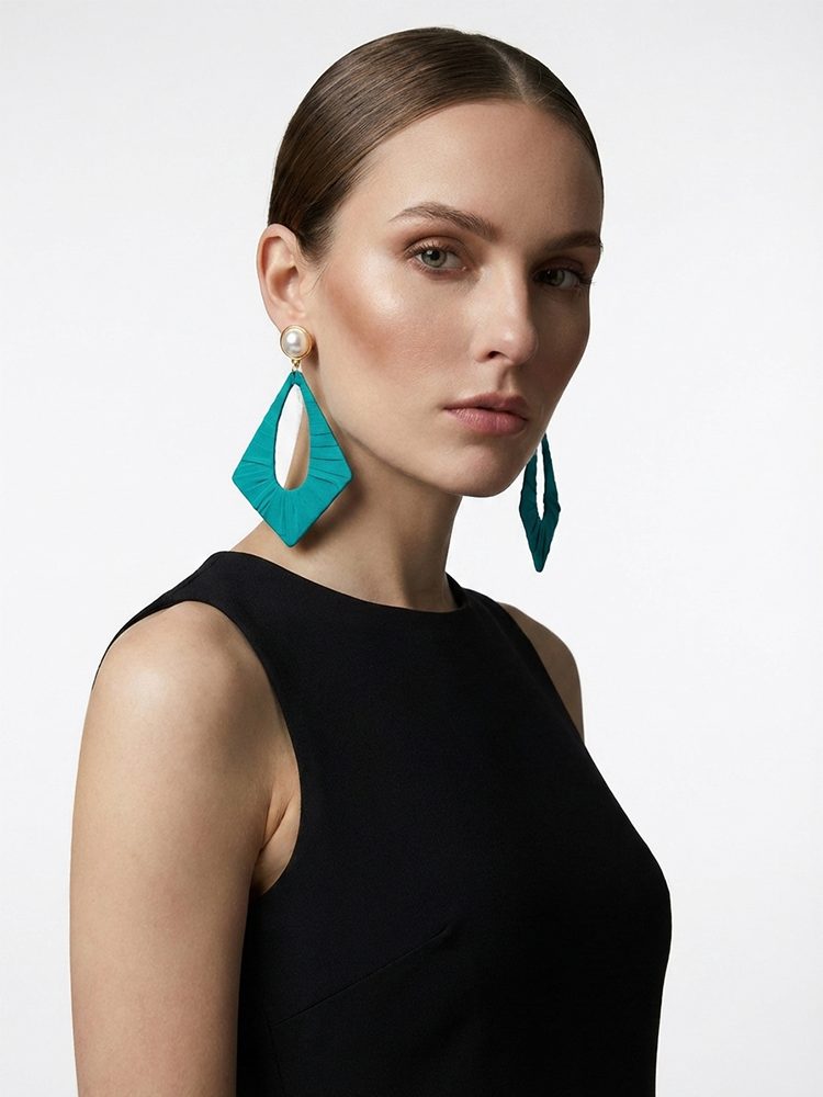 Green Boho Fabric Earrings | Fairies Whisper Paris Designer Jewelry - Detail View 2