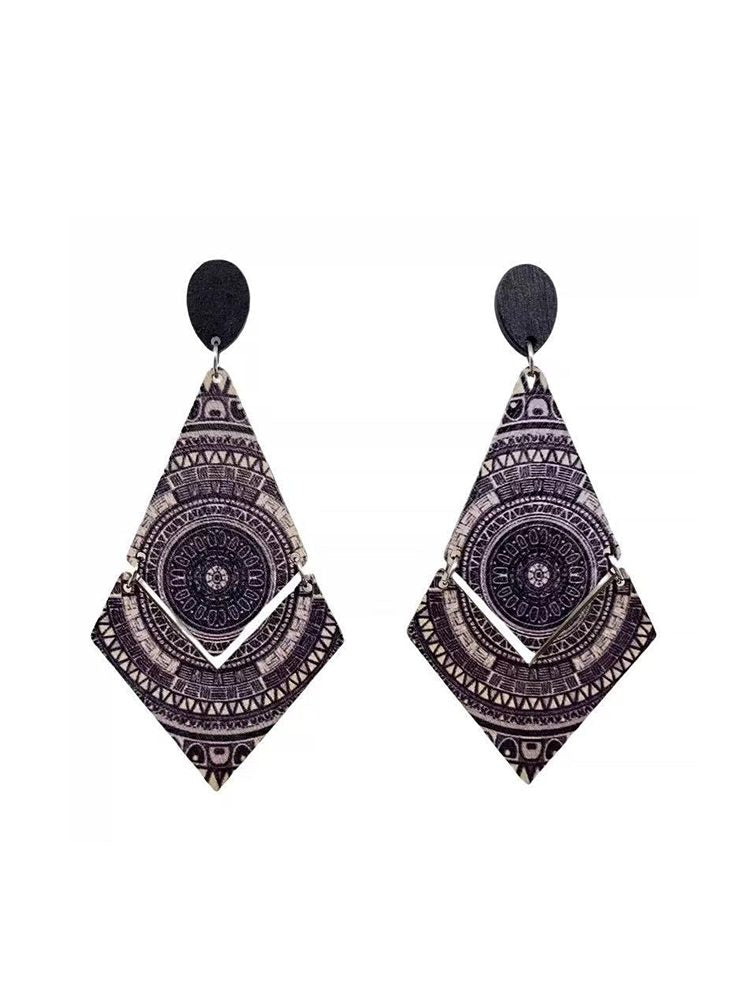 Hand-Painted Wooden Rhombus Earrings - view 3