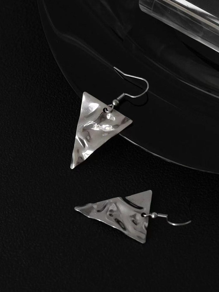 Hammered Stainless Steel Triangle Earrings | Fairies Whisper Paris Designer Jewelry - Detail View 1