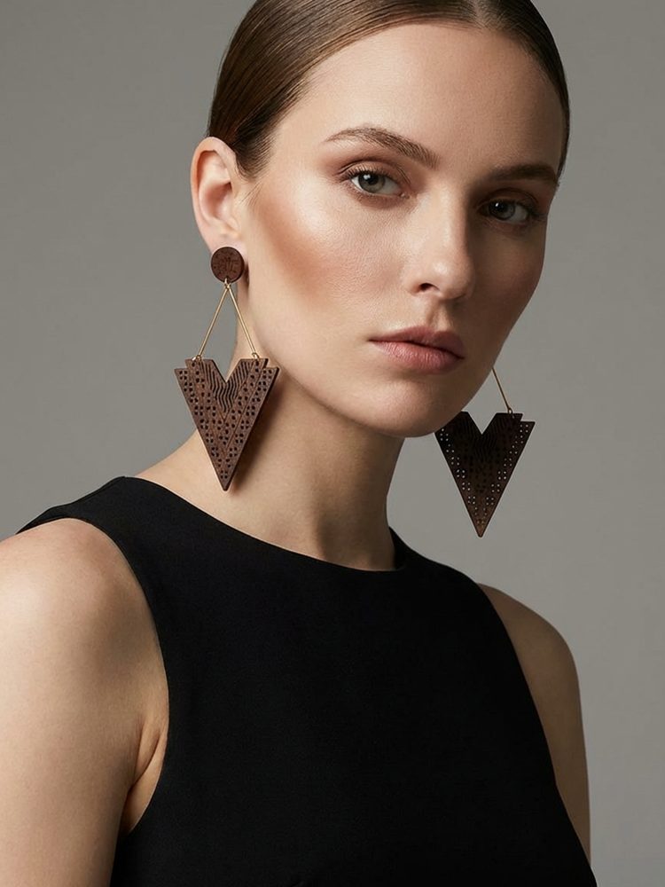 African wooden large earrings stud earrings for vacation trips | Fairies Whisper Paris Designer Jewelry - Detail View 1