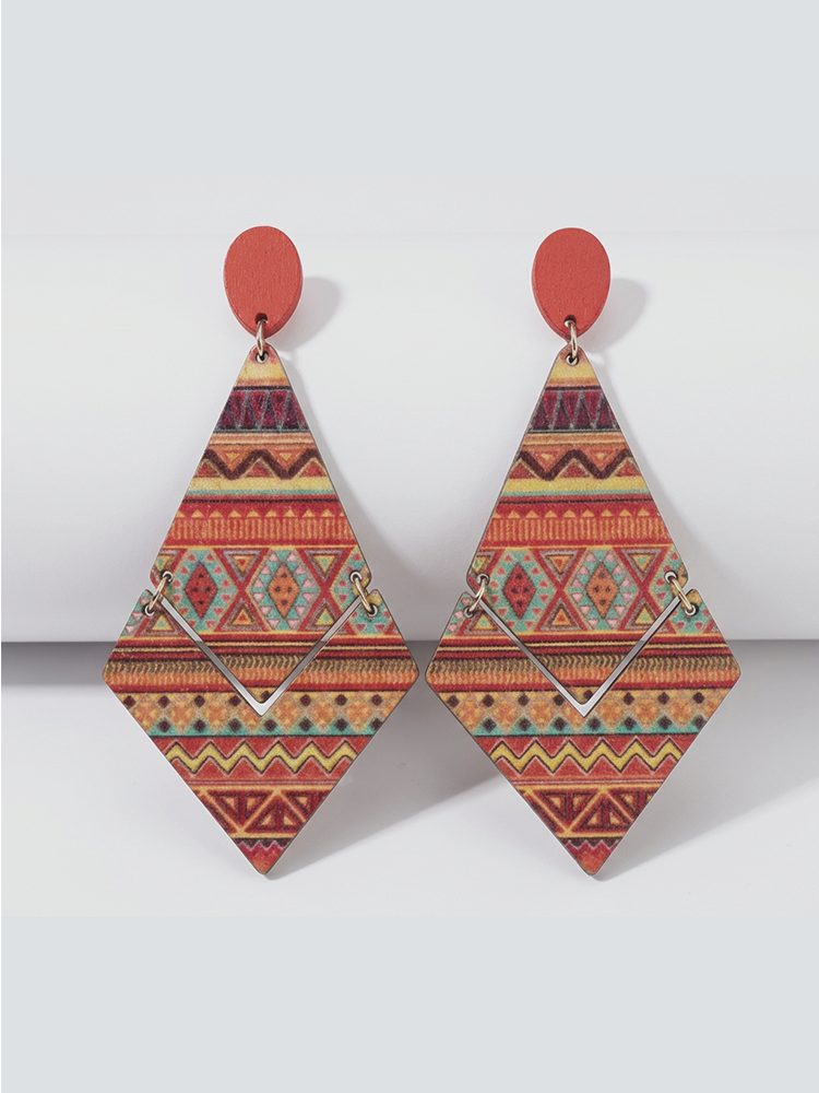Hand-Painted Wooden Rhombus Earrings - view 4