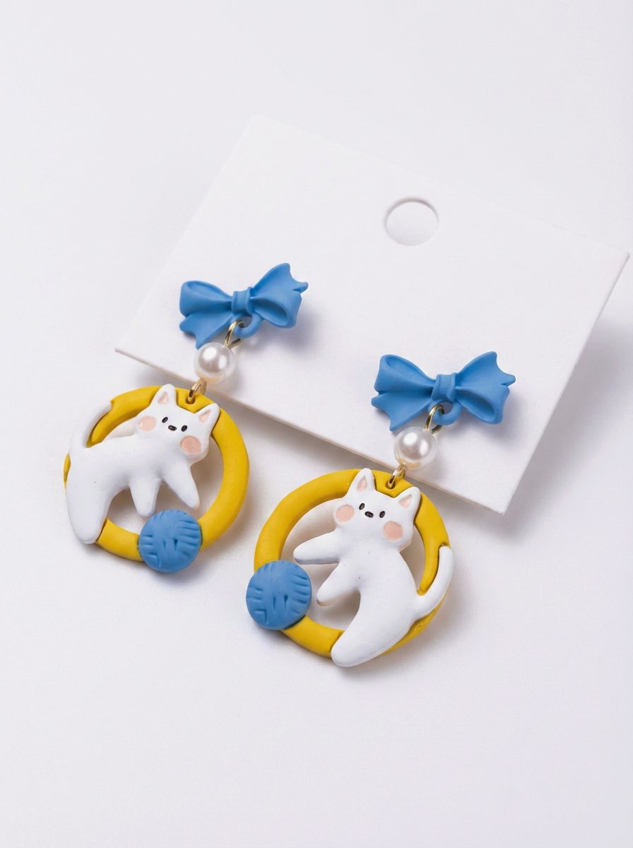 Cartoon Kitten Studs & Clip-On Earrings (No Piercing Required) Women