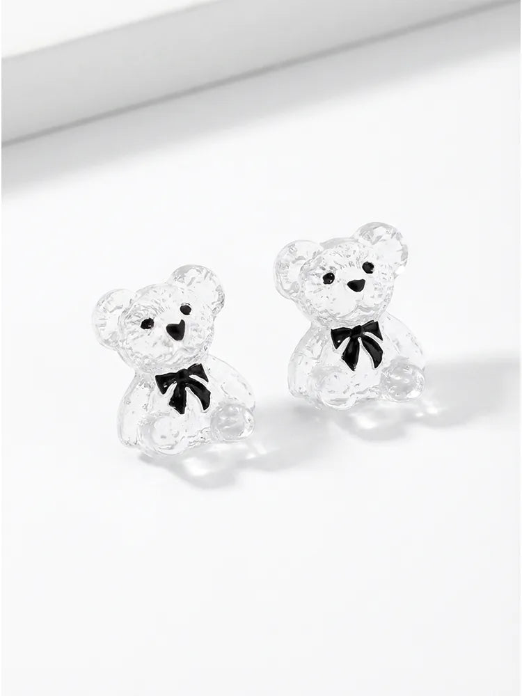 Khaki Cartoon Bear Stud Earrings Girl