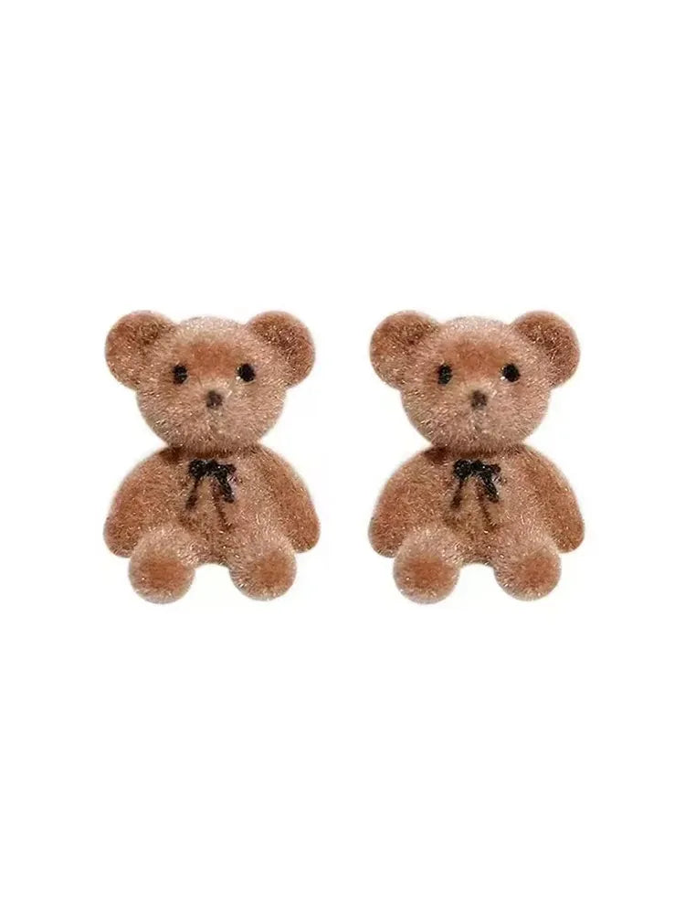 Khaki Cartoon Bear Stud Earrings Girl