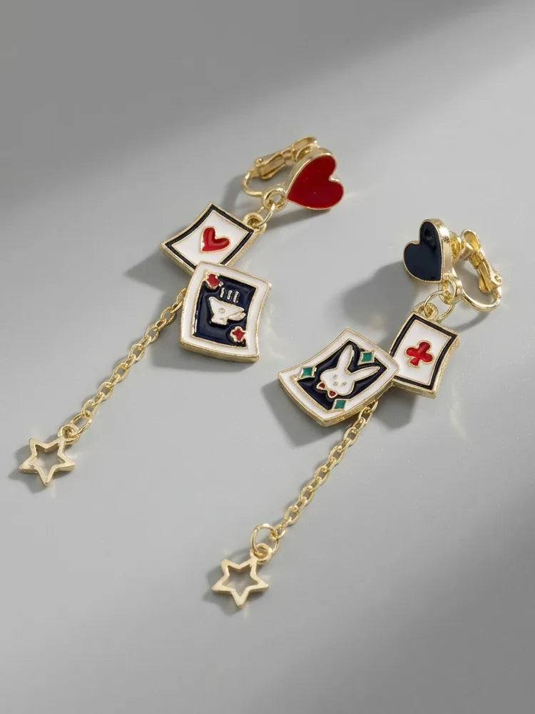 Cartoon Playing Card Studs & Clip-On Earrings (No Piercing Required) Girl