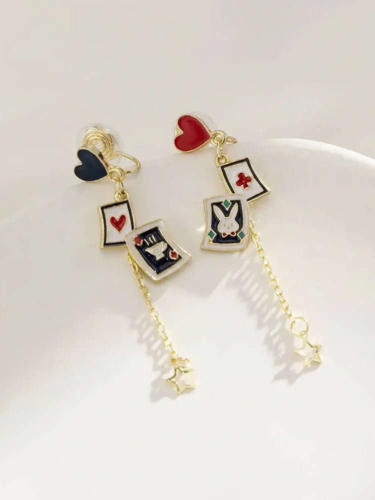 Cartoon Playing Card Studs & Clip-On Earrings (No Piercing Required) Girl