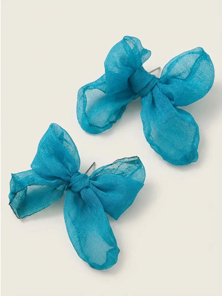 Braided Yarn With Blue Bow Earrings Women | 18K Gold Plated - view 2