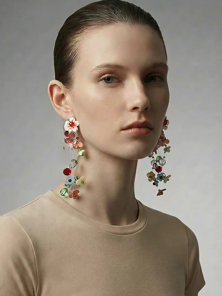 2026 Summer Beach Resort Beaded Floral Earrings Wo - view 2