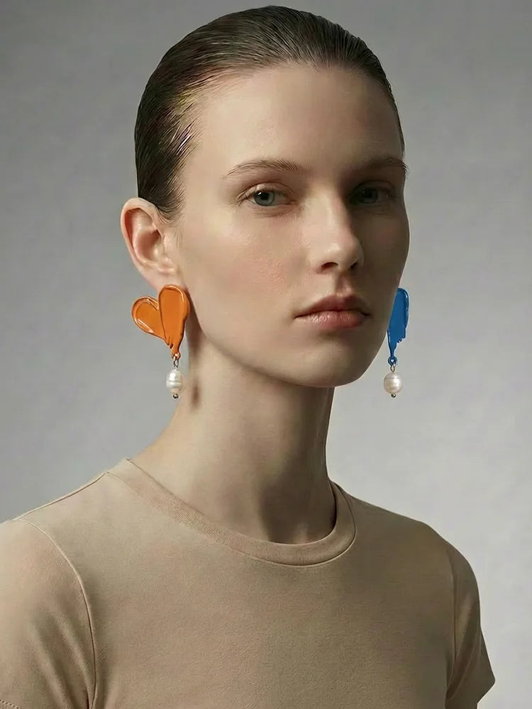 Oil Painting Art Color Earrings Original Design Studs & Clip-On (No Piercing ...