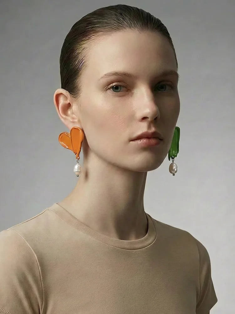 Oil Painting Art Color Earrings Original Design Studs & Clip-On (No Piercing ...