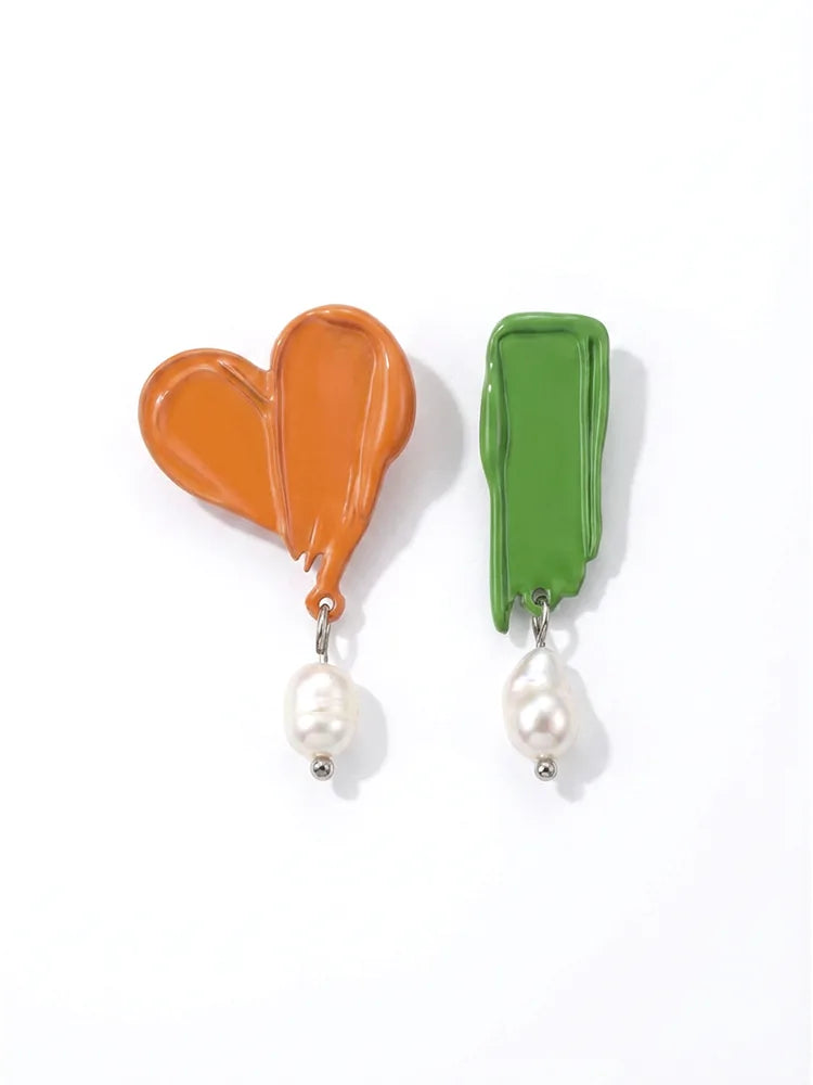 Oil Painting Art Color Earrings Original Design Studs & Clip-On (No Piercing ...