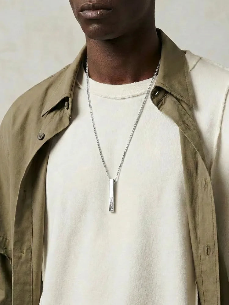 Square Bar Stainless Steel Necklace – AI Agent Custom Engraved Pendant