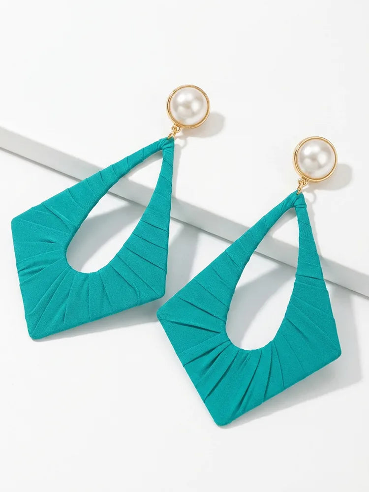 Green Boho Fabric Earrings