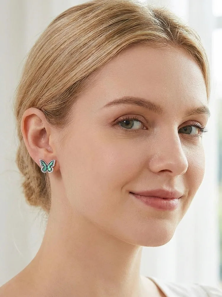 Deep blue mica-shell butterfly earrings Side View — 18K Gold Plated
