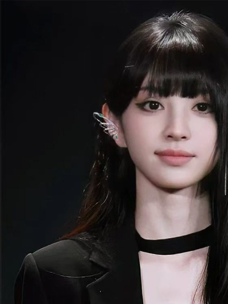 Fairy-inspired curved silver ear cuffs with gemstone accents No piercing