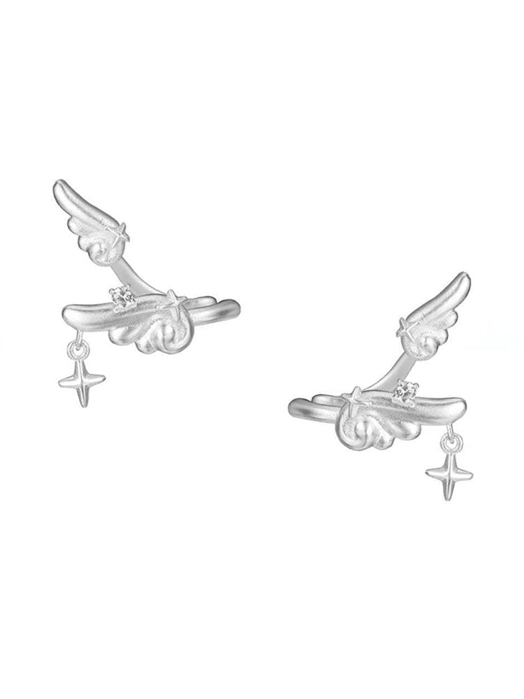 S925 Brushed silver fairy wing ear cuffs No piercing