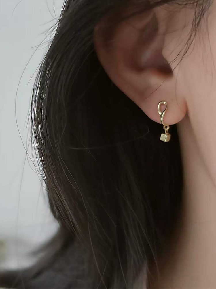 Minimalist Small Square Stainless Steel Earrings Studs & Cli Detail View — Waterproof & Hypoallergenic