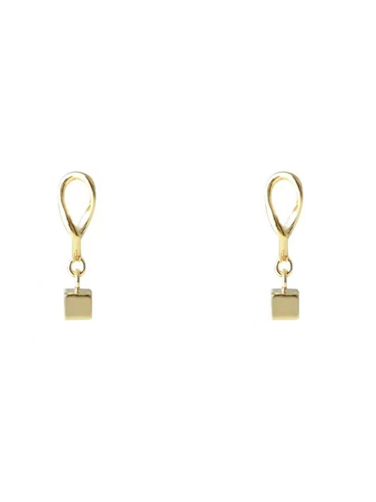 Minimalist Small Square Stainless Steel Earrings Studs & Cli Side View — Stainless Steel