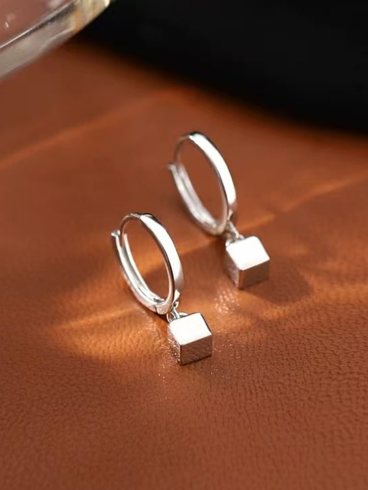 Minimalist Small Square Stainless Steel Earrings Studs & Cli — View 7 | Stainless Steel Jewelry