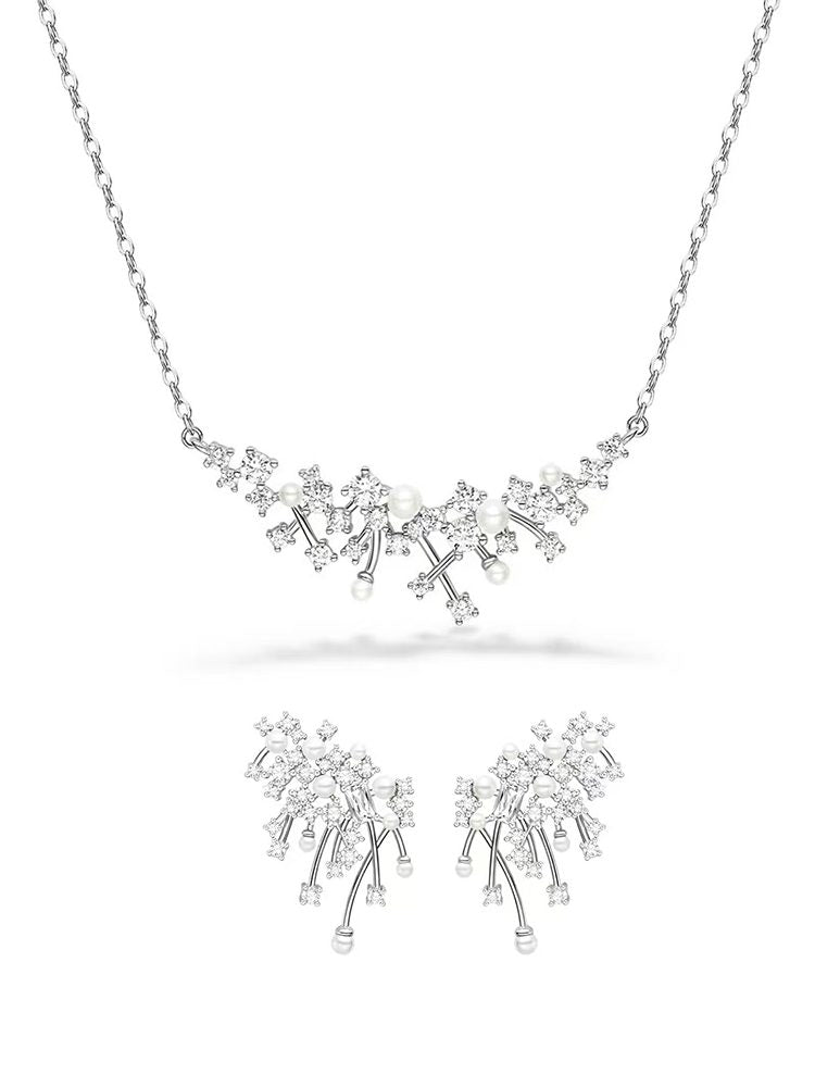 Starry Sparkle Stainless Steel Pearl Jewelry Set Earrings Necklace Studs & Clip-On Earrings (No Piercing Required)