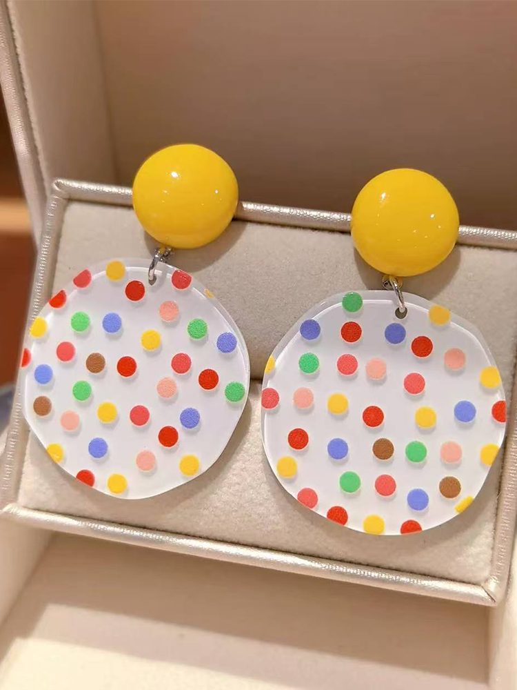 Pop art colorful polka dot acrylic earrings Studs & Clip-On — 18K Gold Plated Jewelry | Fairies Whisper