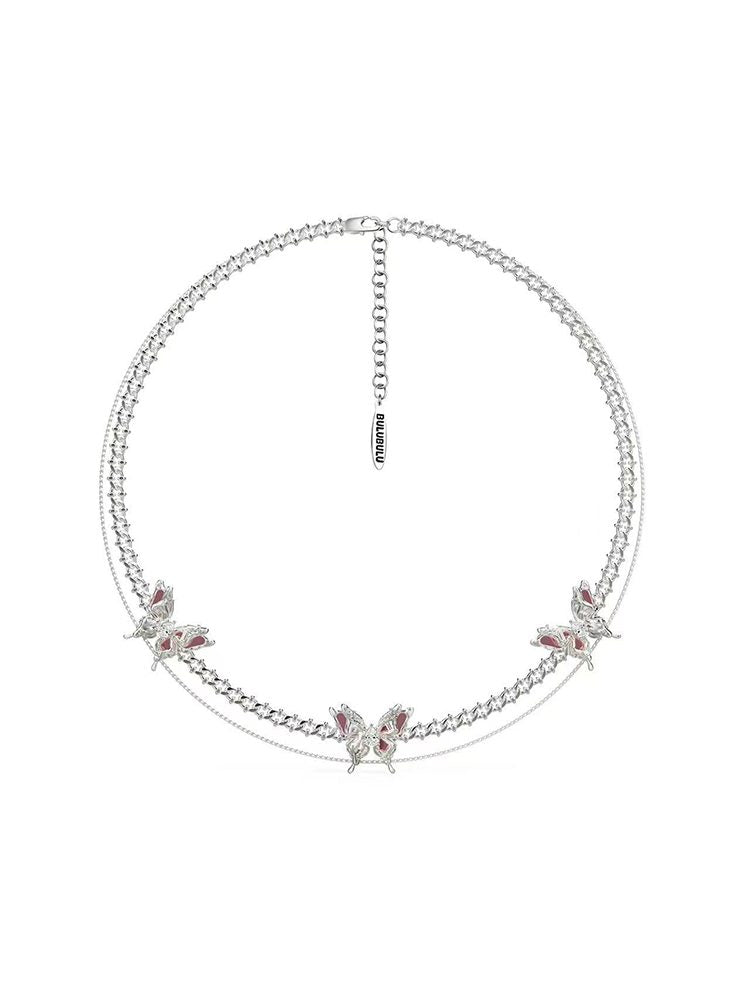 Fairy Butterfly Spring Break Jewelry Set Adjustable Necklace Earrings Ring (Pink) Studs & Clip-On Earrings (No Piercing Required)