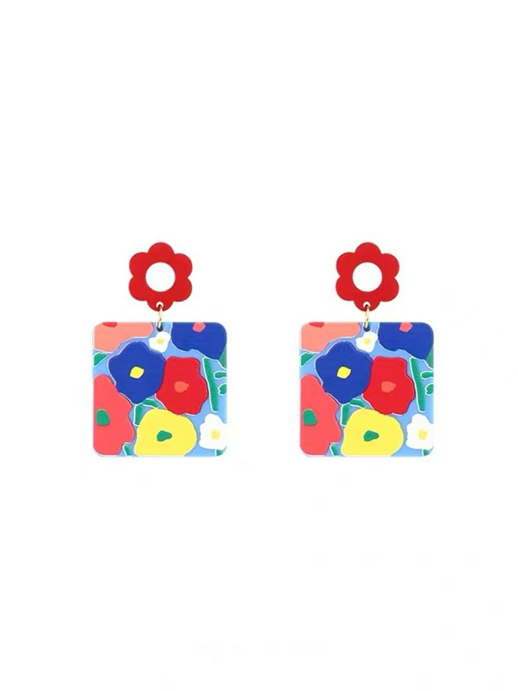 Pop Art Hand-Painted Floral Acrylic Earrings