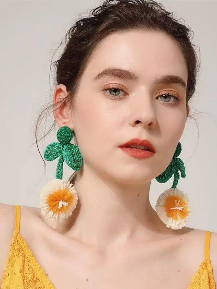 Handmade Botanical Large Statement Earrings – Vacation Style