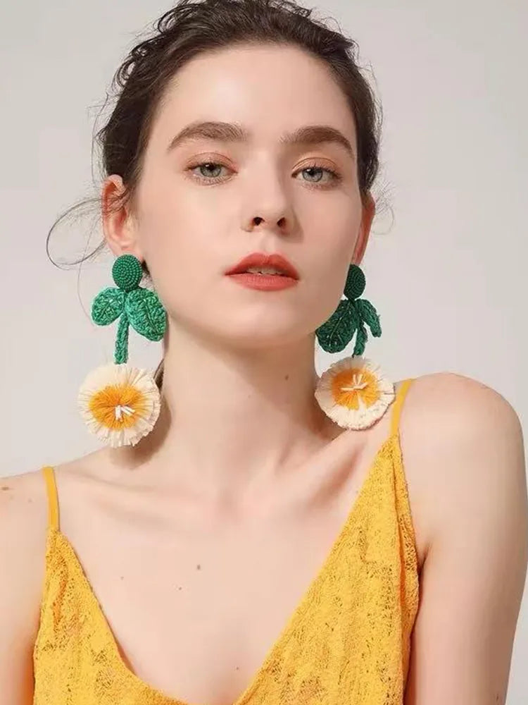 Handmade Botanical Large Statement Earrings – Vacation Style