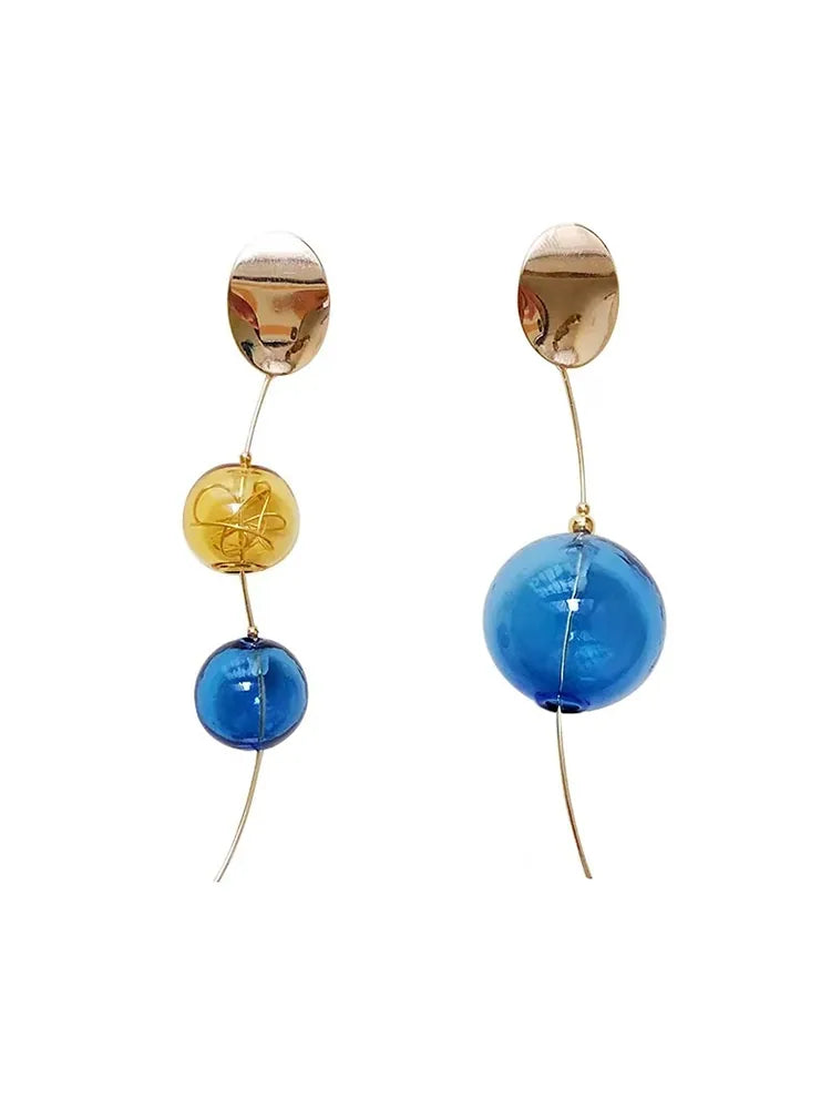 Blue Planet Drop Summer Light Refreshing Style Studs & Clip- Side View — 18K Gold Plated