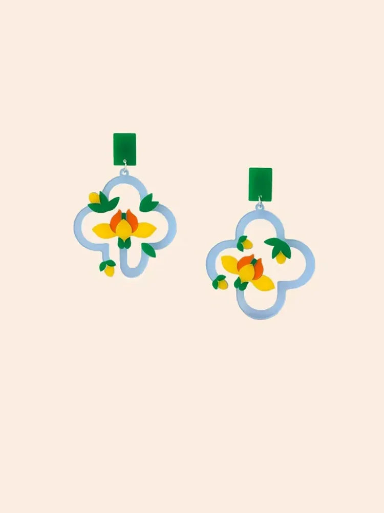 Cartoon Flower Acrylic Spring Blue Studs & Clip-On Earrings — 18K Gold Plated Jewelry | Fairies Whisper