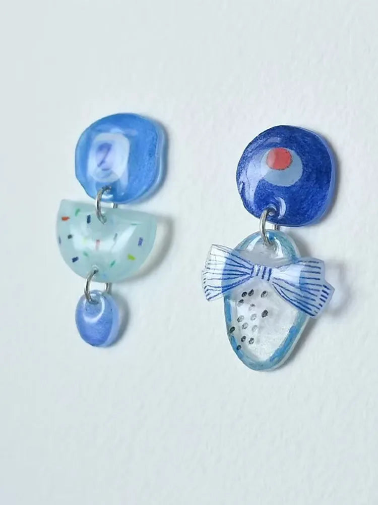 Designer Watercolor Hand-Painted Unique Original Studs & Cli Detail View — Waterproof & Hypoallergenic