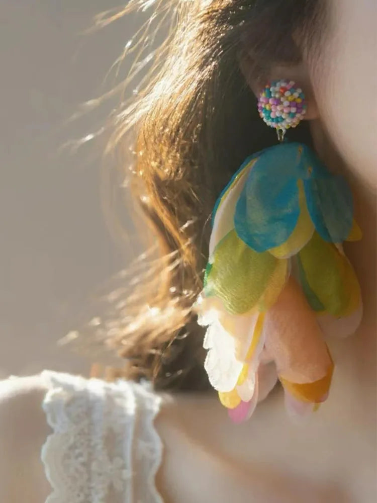 2026 Fashion Fabric Floral Center Earrings – Yellow &amp; Blue
