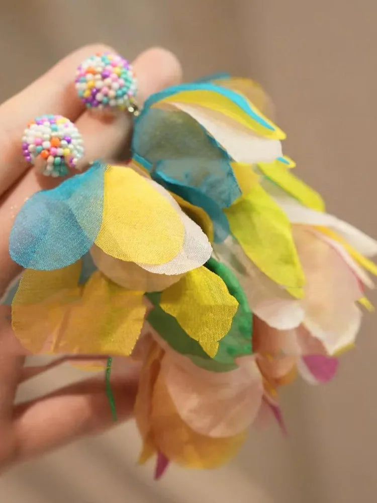 2026 Fashion Fabric Floral Center Earrings – Yellow &amp; Blue