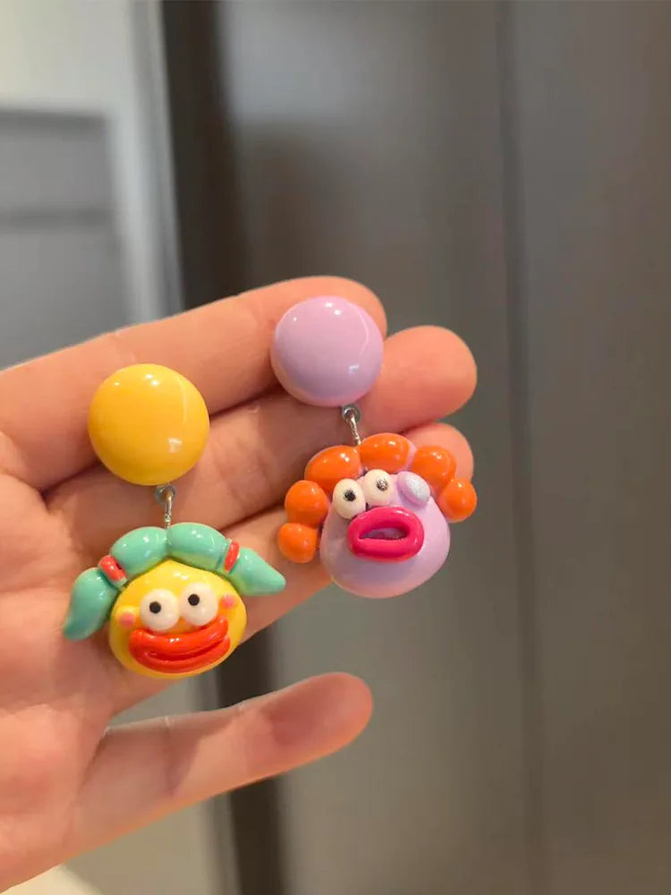 Colorful Cartoon Big Mouth Face Studs & Clip-On Earrings (No — 18K Gold Plated Jewelry | Fairies Whisper